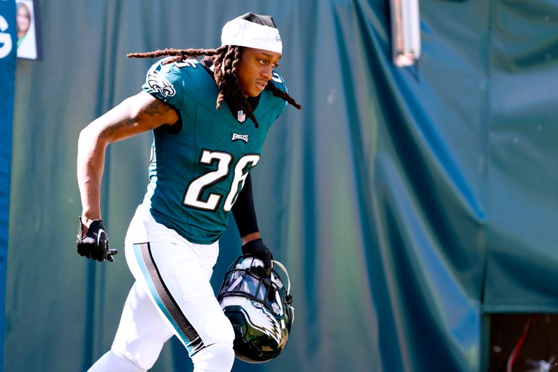 Philadelphia Eagles safety Terrell Edmunds (26) is introduced before an NFL football game against the Washington Commanders, Sunday, Oct. 1, 2023, in Philadelphia. The Eagles defeated the Commanders 34-31. (AP Photo/Rich Schultz)