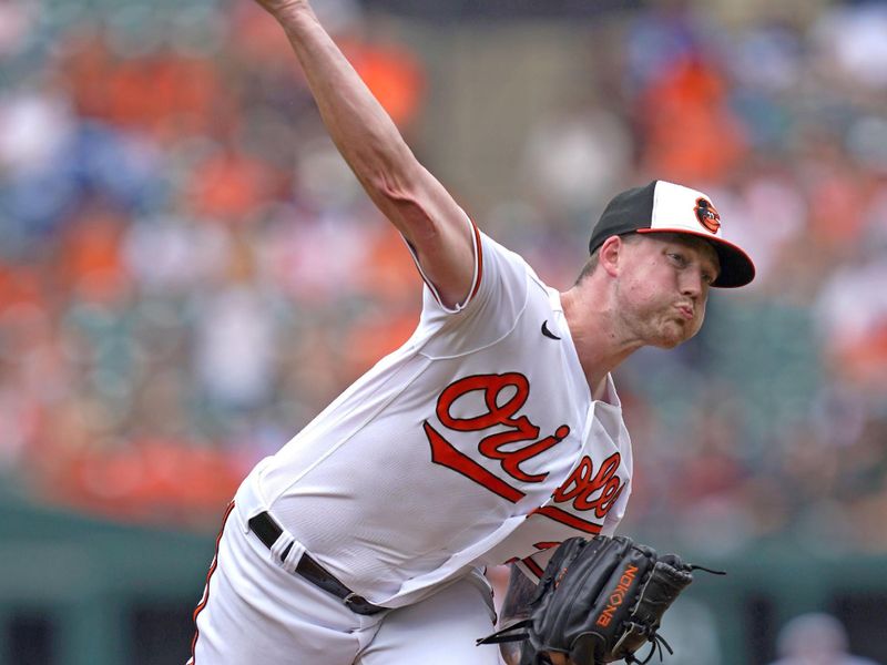 Jul 16, 2023; Baltimore, Maryland, USA; Baltimore Orioles pitcher Kyle Bradish (39) delivers in the first inning against the Miami Marlins at Oriole Park at Camden Yards. Mandatory Credit: Mitch Stringer-USA TODAY Sports