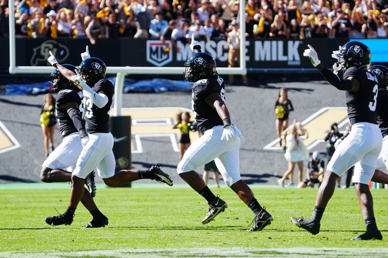 Sep 9, 2023; Boulder, Colorado, USA; Colorado Buffaloes players react after a turnover against the Nebraska Cornhuskers in the first quarter at Folsom Field. Mandatory Credit: Ron Chenoy-USA TODAY Sports