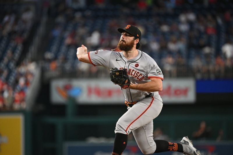 Aug 5, 2024; Washington, District of Columbia, USA; San Francisco Giants relief pitcher Ryan Walker (74) throws a pitch against the Washington Nationals during the sixth inning at Nationals Park. Mandatory Credit: Rafael Suanes-USA TODAY Sports