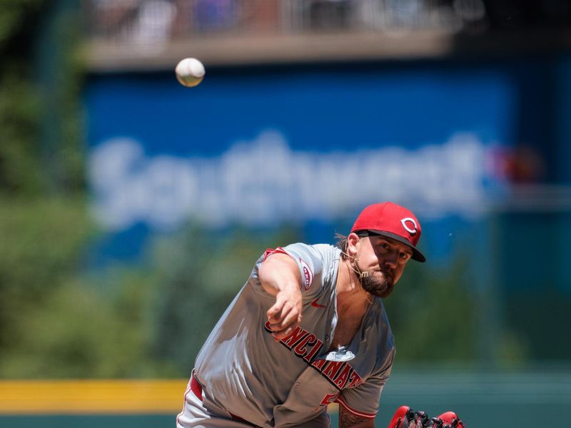 Jun 5, 2024; Denver, Colorado, USA; Cincinnati Reds starting pitcher Graham Ashcraft (51) delivers a pitch against the Colorado Rockies during the first inning at Coors Field. Mandatory Credit: Andrew Wevers-USA TODAY Sports