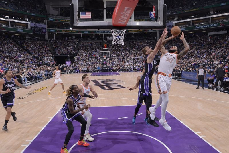 SACRAMENTO, CA - MARCH 7: Julian Champagnie #30 of the San Antonio Spurs shoots the ball during the game against the Sacramento Kings on March 7, 2024 at Golden 1 Center in Sacramento, California. NOTE TO USER: User expressly acknowledges and agrees that, by downloading and or using this Photograph, user is consenting to the terms and conditions of the Getty Images License Agreement. Mandatory Copyright Notice: Copyright 2024 NBAE (Photo by Rocky Widner/NBAE via Getty Images)