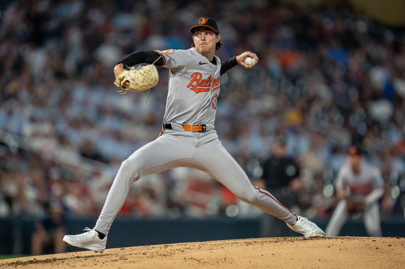 Sep 27, 2024; Minneapolis, Minnesota, USA; Baltimore Orioles starting pitcher Cade Povich (37) pitches in the second inning to the Minnesota Twins at Target Field. Mandatory Credit: Matt Blewett-Imagn Images