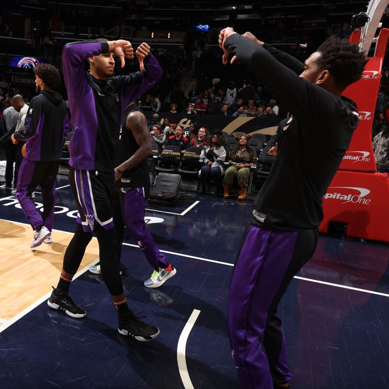 WASHINGTON, DC -? MARCH 21: Keegan Murray #13 and Malik Monk #0 of the Sacramento Kings are introduced before the game against the Washington Wizards on March 21, 2024 at Capital One Arena in Washington, DC. NOTE TO USER: User expressly acknowledges and agrees that, by downloading and or using this Photograph, user is consenting to the terms and conditions of the Getty Images License Agreement. Mandatory Copyright Notice: Copyright 2024 NBAE (Photo by Stephen Gosling/NBAE via Getty Images)