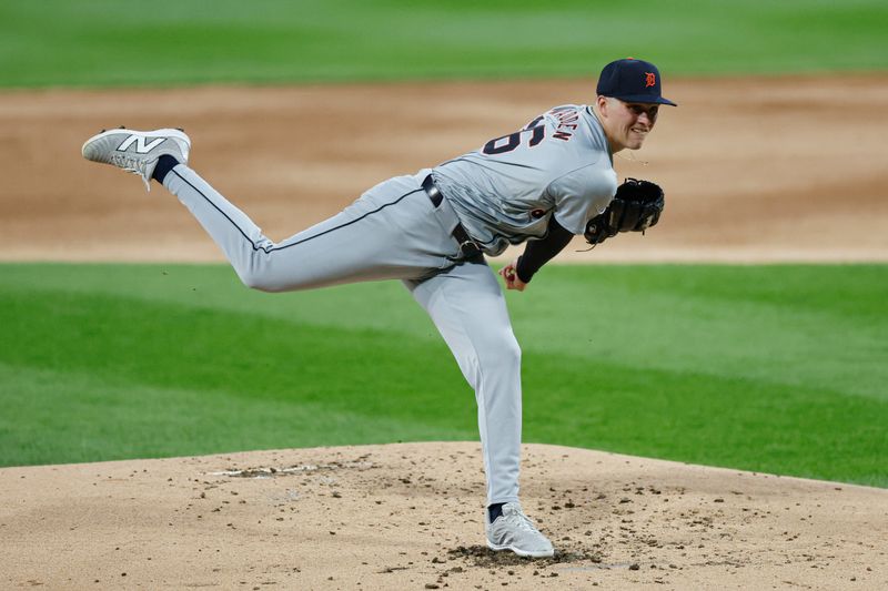 Aug 26, 2024; Chicago, Illinois, USA; Detroit Tigers starting pitcher Ty Madden (36) delivers a pitch against the Chicago White Sox during the second inning at Guaranteed Rate Field. Mandatory Credit: Kamil Krzaczynski-USA TODAY Sports