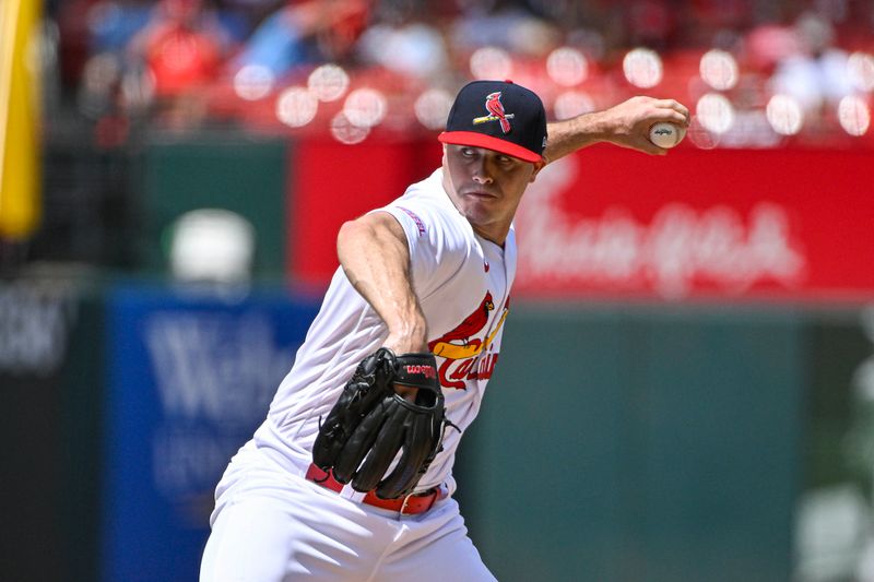 Aug 6, 2023; St. Louis, Missouri, USA;  St. Louis Cardinals relief pitcher John King (47) pitches against the Colorado Rockies during the sixth inning at Busch Stadium. Mandatory Credit: Jeff Curry-USA TODAY Sports