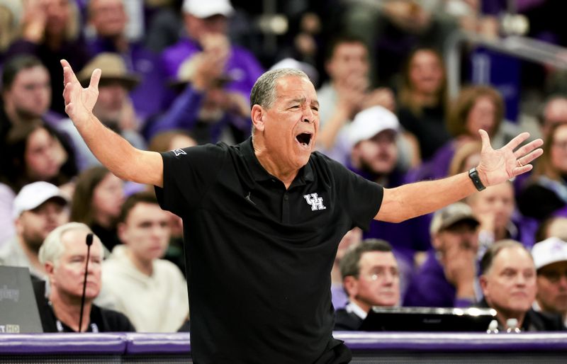 Jan 13, 2024; Fort Worth, Texas, USA; Houston Cougars head coach Kelvin Sampson reacts during the first half against the TCU Horned Frogs at Ed and Rae Schollmaier Arena. Mandatory Credit: Kevin Jairaj-USA TODAY Sports