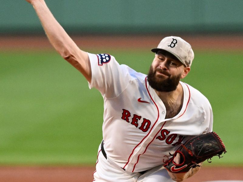 May 17, 2025; Boston, Massachusetts, USA; Boston Red Sox starting pitcher Lucas Giolito (54) pitches against the Atlanta Braves during the first inning at Fenway Park. Mandatory Credit: Brian Fluharty-Imagn Images