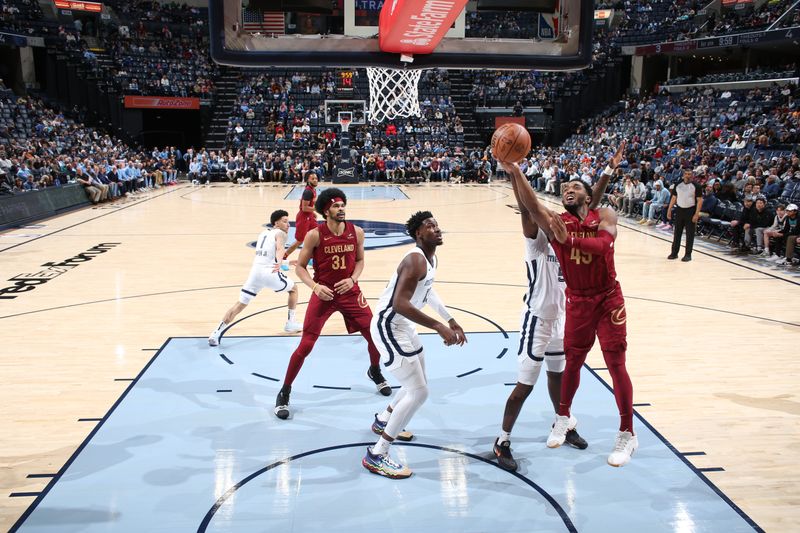 MEMPHIS, TN - FEBRUARY 1: Donovan Mitchell #45 of the Cleveland Cavaliers drives to the basket during the game  against the Memphis Grizzlies on February 1, 2024 at FedExForum in Memphis, Tennessee. NOTE TO USER: User expressly acknowledges and agrees that, by downloading and or using this photograph, User is consenting to the terms and conditions of the Getty Images License Agreement. Mandatory Copyright Notice: Copyright 2024 NBAE (Photo by Joe Murphy/NBAE via Getty Images)