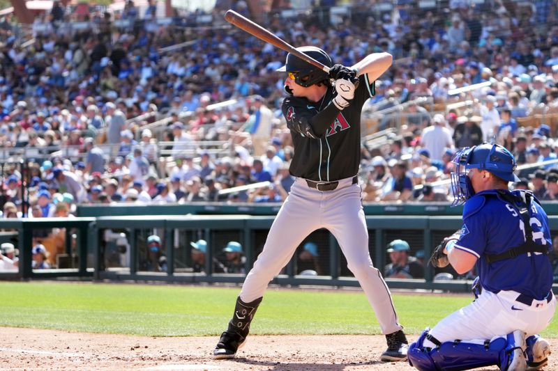 Mar 10, 2025; Phoenix, Arizona, USA; Arizona Diamondbacks outfielder Kevin Graham (24) bats against the Los Angeles Dodgers during the third inning at Camelback Ranch-Glendale. Mandatory Credit: Joe Camporeale-Imagn Images