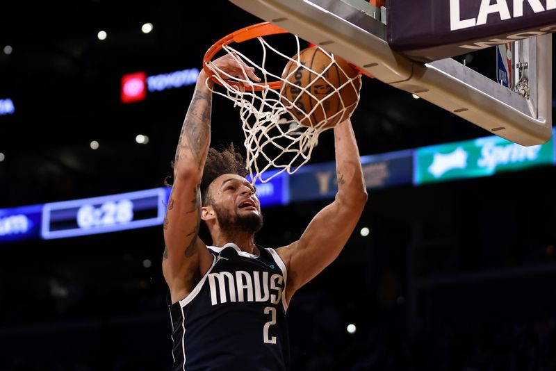 LOS ANGELES, CALIFORNIA - JANUARY 17: Dereck Lively II #2 of the Dallas Mavericks dunks the ball during the second quarter against the Los Angeles Lakers at Crypto.com Arena on January 17, 2024 in Los Angeles, California. NOTE TO USER: User expressly acknowledges and agrees that, by downloading and or using this photograph, User is consenting to the terms and conditions of the Getty Images License Agreement. (Photo by Katelyn Mulcahy/Getty Images)