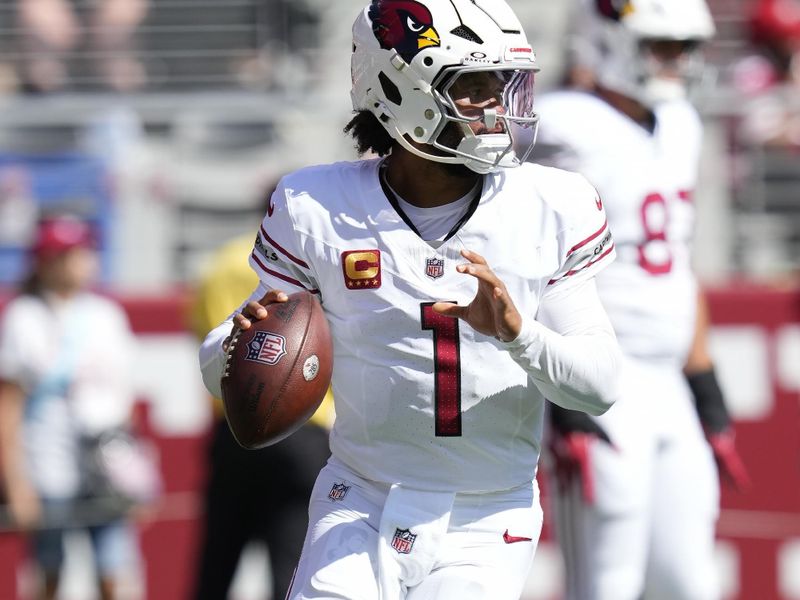 Arizona Cardinals quarterback Kyler Murray warms up before an NFL football game against the San Francisco 49ers in Santa Clara, Calif., Sunday, Oct. 6, 2024. (AP Photo/Godofredo A. Vásquez)