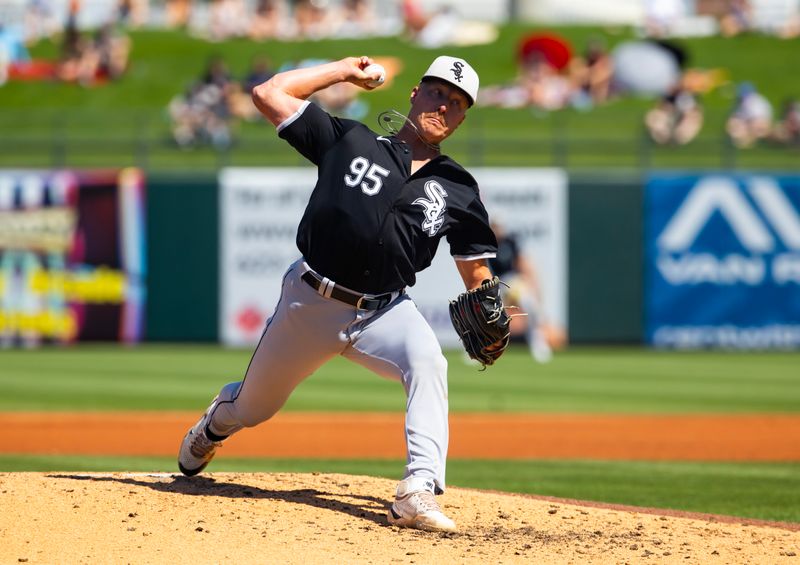 Mar 21, 2024; Surprise, Arizona, USA; Chicago White Sox pitcher Johnny Ray against the Kansas City Royals during a spring training baseball game at Surprise Stadium. Mandatory Credit: Mark J. Rebilas-USA TODAY Sports