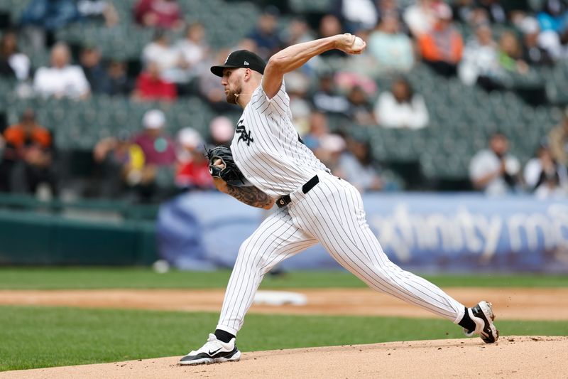 May 26, 2024; Chicago, Illinois, USA; Chicago White Sox starting pitcher Garrett Crochet (45) delivers a pitch against the Baltimore Orioles during the first inning at Guaranteed Rate Field. Mandatory Credit: Kamil Krzaczynski-USA TODAY Sports