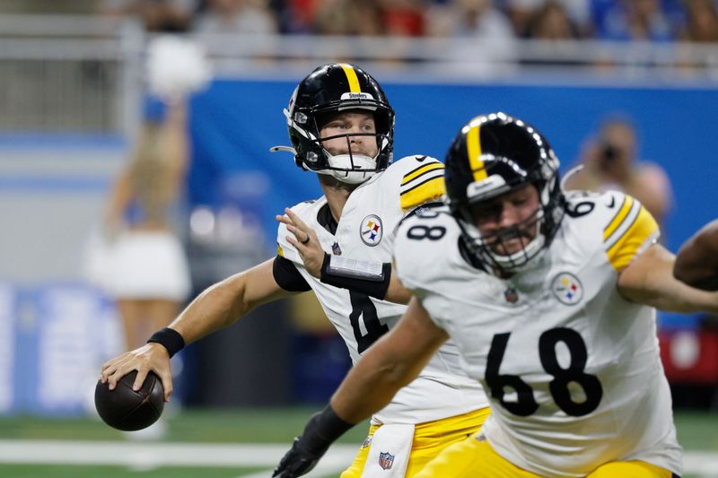 Pittsburgh Steelers quarterback Kyle Allen throws during the second half of an NFL preseason football game against the Detroit Lions, Saturday, Aug. 24, 2024, in Detroit. (AP Photo/Duane Burleson)