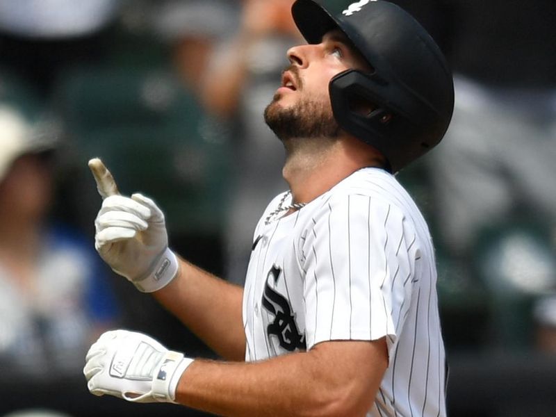 Jun 29, 2024; Chicago, Illinois, USA; Chicago White Sox shortstop Paul DeJong (29) celebrates his two-run home run during the sixth inning against the Colorado Rockies at Guaranteed Rate Field. Mandatory Credit: Patrick Gorski-USA TODAY Sports