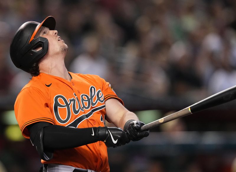 Sep 2, 2023; Phoenix, Arizona, USA; Baltimore Orioles designated hitter Adley Rutschman (35) against the Arizona Diamondbacks at Chase Field. Mandatory Credit: Joe Camporeale-USA TODAY Sports