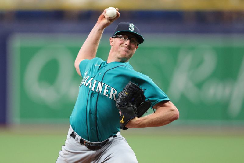 Sep 9, 2023; St. Petersburg, Florida, USA;  Seattle Mariners relief pitcher Trent Thornton (46) throws a pitch against the Tampa Bay Rays in the second inning at Tropicana Field. Mandatory Credit: Nathan Ray Seebeck-USA TODAY Sports