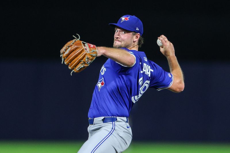 Sep 15, 2025; Tampa, Florida, USA; Toronto Blue Jays starting pitcher Trey Yasavage (39) throws a pitch against the Tampa Bay Rays in the third inning at George M. Steinbrenner Field. Mandatory Credit: Nathan Ray Seebeck-Imagn Images