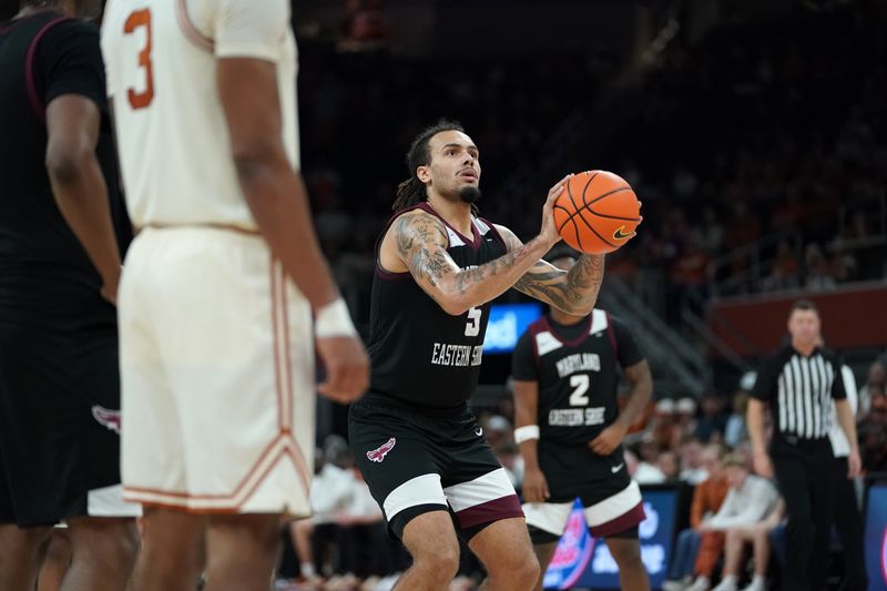 Dec 22, 2025; Austin, Texas, USA;Maryland Eastern Shore Hawks forward Dorion Staple (5) shoots a free throw during the second half against the Texas Longhorns at Moody Center. Mandatory Credit: Dustin Safranek-Imagn Images