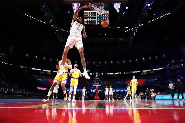 LAS VEGAS, NV - DECEMBER 9: Obi Toppin #1 of the Indiana Pacers dunks the ball during the game against the Los Angeles Lakers during the In-Season Tournament Championship game on December 9, 2023 at T-Mobile Arena in Las Vegas, Nevada. NOTE TO USER: User expressly acknowledges and agrees that, by downloading and or using this photograph, User is consenting to the terms and conditions of the Getty Images License Agreement. Mandatory Copyright Notice: Copyright 2023 NBAE (Photo by Jeff Haynes/NBAE via Getty Images)