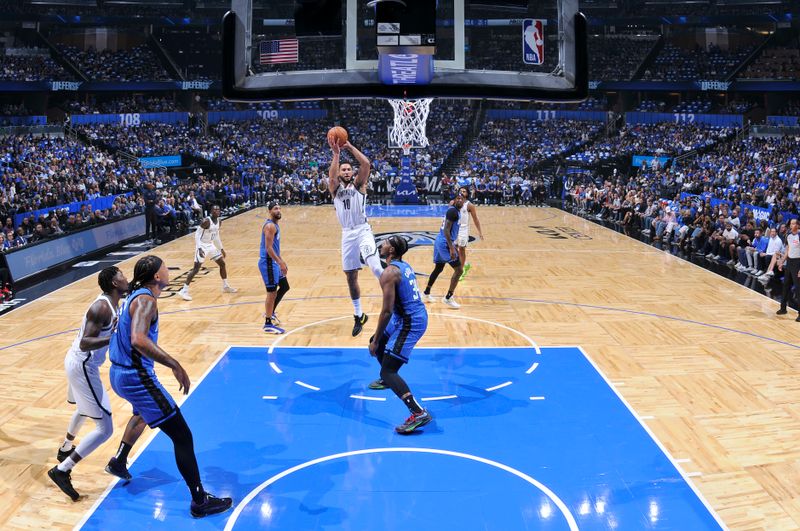 ORLANDO, FL - OCTOBER 25: Ben Simmons #10 of the Brooklyn Nets shoots the ball during the game against the Orlando Magic on October 25, 2024 at Kia Center in Orlando, Florida. NOTE TO USER: User expressly acknowledges and agrees that, by downloading and or using this photograph, User is consenting to the terms and conditions of the Getty Images License Agreement. Mandatory Copyright Notice: Copyright 2024 NBAE (Photo by Fernando Medina/NBAE via Getty Images)