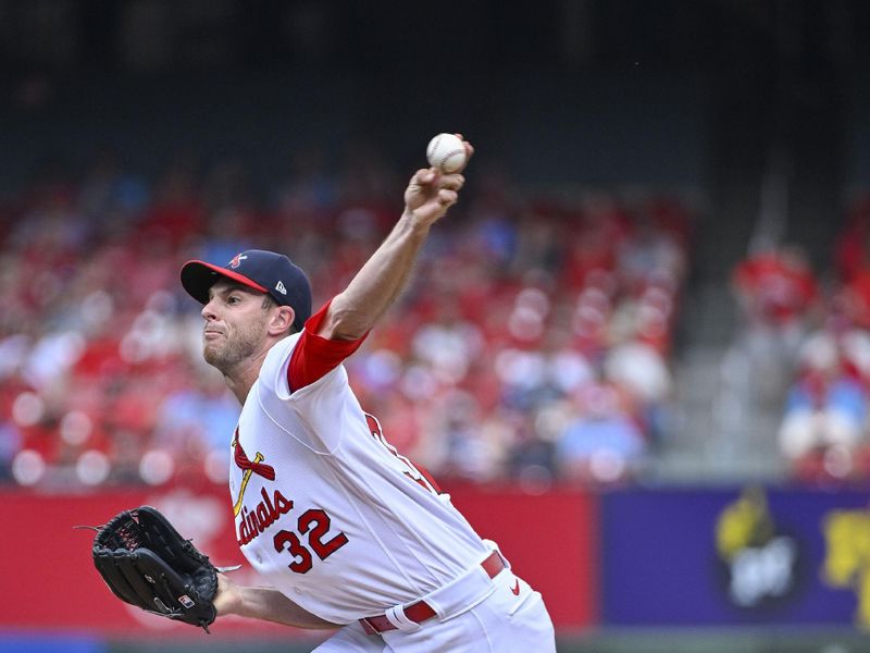 May 7, 2023; St. Louis, Missouri, USA;  St. Louis Cardinals starting pitcher Steven Matz (32) pitches against the Detroit Tigers during the first inning at Busch Stadium. Mandatory Credit: Jeff Curry-USA TODAY Sports