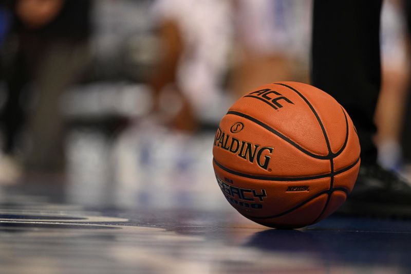 Mar 3, 2023; Greensboro, NC, USA; The game ball seen  during the first half at Greensboro Coliseum. Mandatory Credit: William Howard-USA TODAY Sports