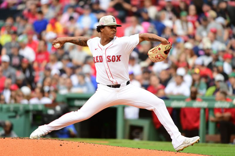 May 18, 2025; Boston, Massachusetts, USA; Boston Red Sox starting pitcher Brayan Bello (66) pitches during the third inning against the Atlanta Braves at Fenway Park. Mandatory Credit: Bob DeChiara-Imagn Images