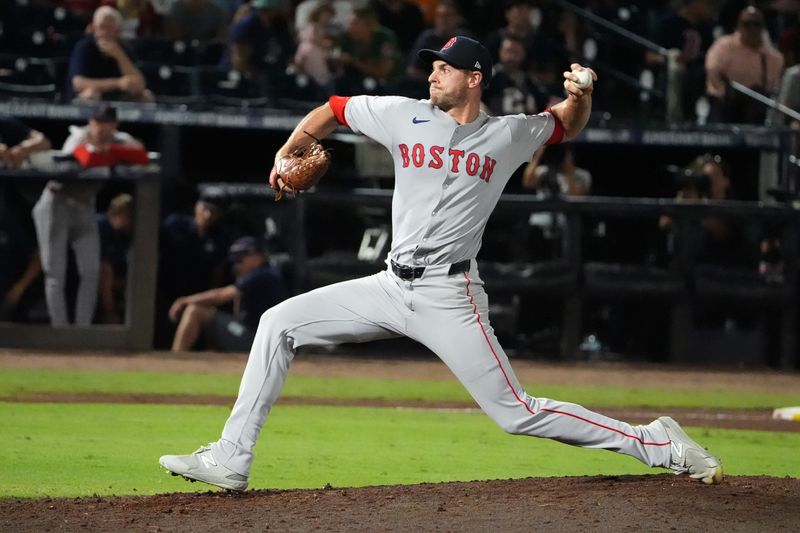 Sep 21, 2025; Tampa, Florida, USA; Boston Red Sox relief pitcher Steven Matz (41) throws a pitch against the Tampa Bay Rays during the sixth inning at George M. Steinbrenner Field. Mandatory Credit: Dave Nelson-Imagn Images