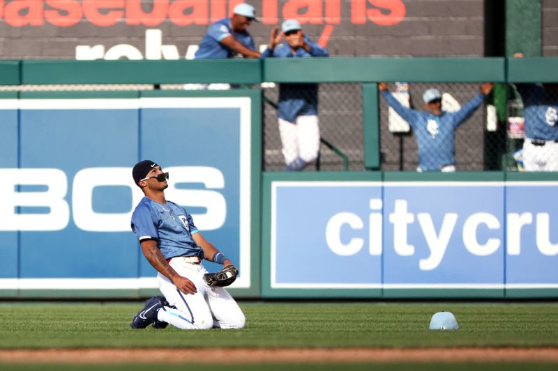 May 24, 2025; Washington, District of Columbia, USA; Washington Nationals outfielder Daylen Lile (51) celebrates after catching the ball for an out during the ninth inning against the San Francisco Giants at Nationals Park. Mandatory Credit: Daniel Kucin Jr.-Imagn Images