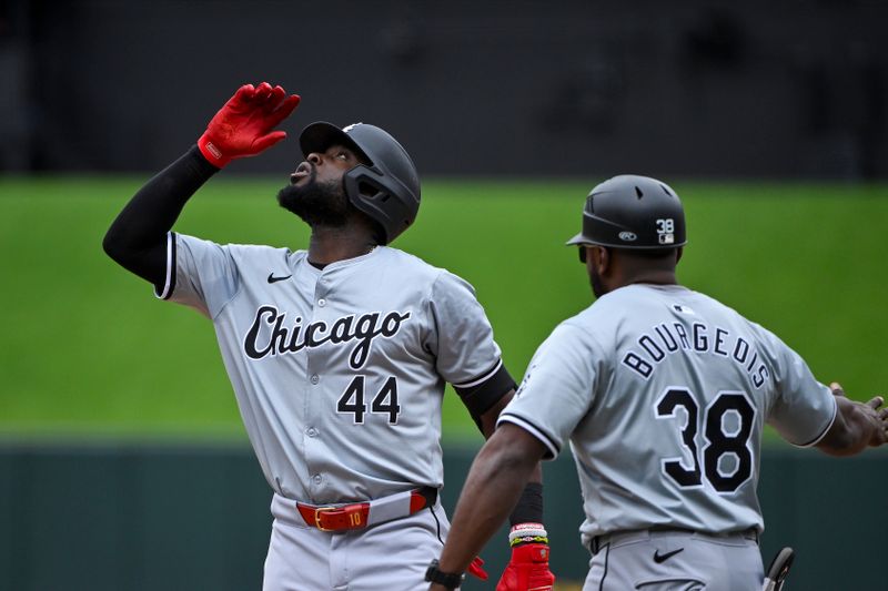 May 5, 2024; St. Louis, Missouri, USA;  Chicago White Sox third baseman Bryan Ramos (44) reacts after hitting a single for his first Major League base hit during the seventh inning against the St. Louis Cardinals at Busch Stadium. Mandatory Credit: Jeff Curry-USA TODAY Sports