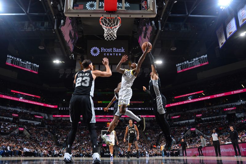 SAN ANTONIO, TX - NOVEMBER 9: Jordan Clarkson #00 of the Utah Jazz drives to the basket during the game against the San Antonio Spurs on November 9, 2024 at the Frost Bank Center in San Antonio, Texas. NOTE TO USER: User expressly acknowledges and agrees that, by downloading and or using this photograph, user is consenting to the terms and conditions of the Getty Images License Agreement. Mandatory Copyright Notice: Copyright 2024 NBAE (Photos by Michael Gonzales/NBAE via Getty Images)