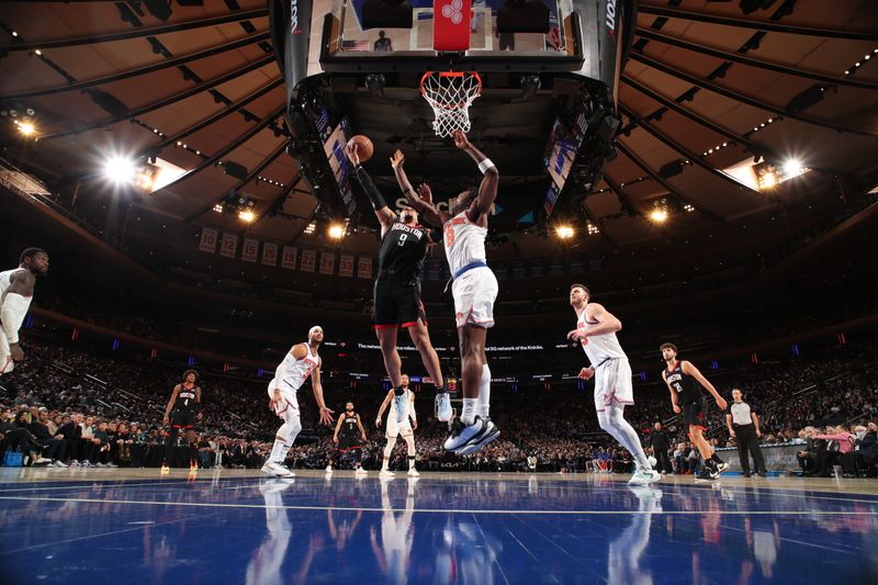 NEW YORK, NY - JANUARY 17: Dillon Brooks #9 of the Houston Rockets drives to the basket during the game against the New York Knicks on January 17, 2024 at Madison Square Garden in New York City, New York.  NOTE TO USER: User expressly acknowledges and agrees that, by downloading and or using this photograph, User is consenting to the terms and conditions of the Getty Images License Agreement. Mandatory Copyright Notice: Copyright 2024 NBAE  (Photo by Nathaniel S. Butler/NBAE via Getty Images)