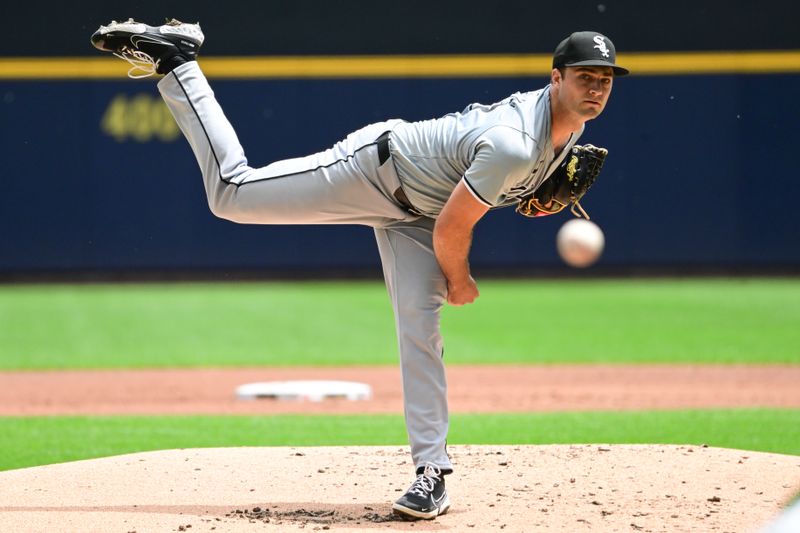 Jun 2, 2024; Milwaukee, Wisconsin, USA;  Chicago White Sox starting pitcher Nick Nastrini (43) pitches against the Milwaukee Brewers in the first inning at American Family Field. Mandatory Credit: Benny Sieu-USA TODAY Sports