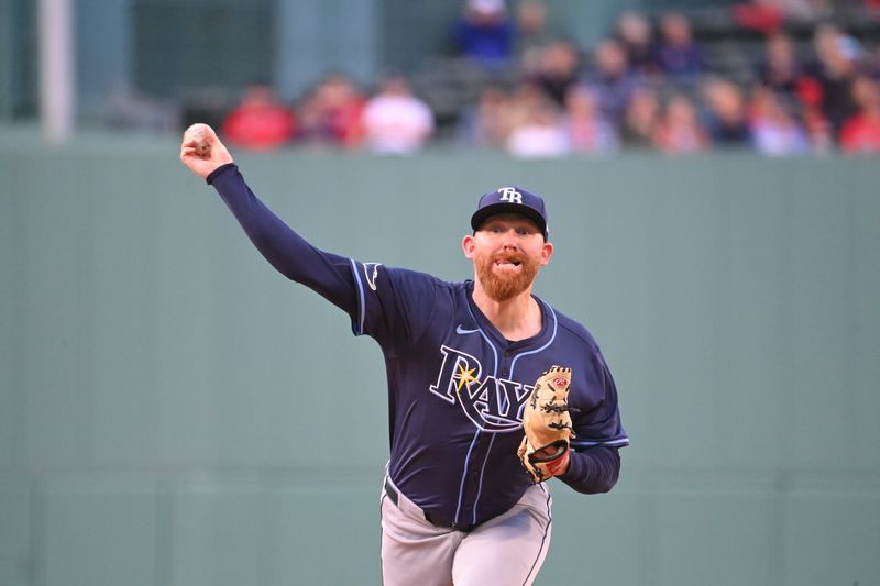 May 16, 2024; Boston, Massachusetts, USA;  Tampa Bay Rays starting pitcher Zack Littell (52) pitches against the Boston Red Sox during the first inning at Fenway Park. Mandatory Credit: Eric Canha-USA TODAY Sports