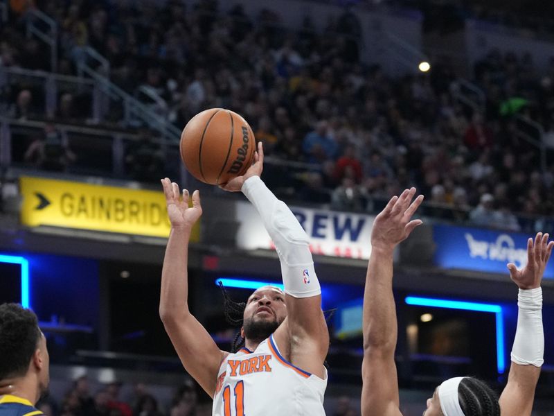 INDIANAPOLIS, IN - FEBRUARY 11: Jalen Brunson #11 of the New York Knicks drives to the basket during the game against the Indiana Pacers on February 11, 2025 at Gainbridge Fieldhouse in Indianapolis, Indiana. NOTE TO USER: User expressly acknowledges and agrees that, by downloading and or using this Photograph, user is consenting to the terms and conditions of the Getty Images License Agreement. Mandatory Copyright Notice: Copyright 2025 NBAE (Photo by A.J. Mast/NBAE via Getty Images)