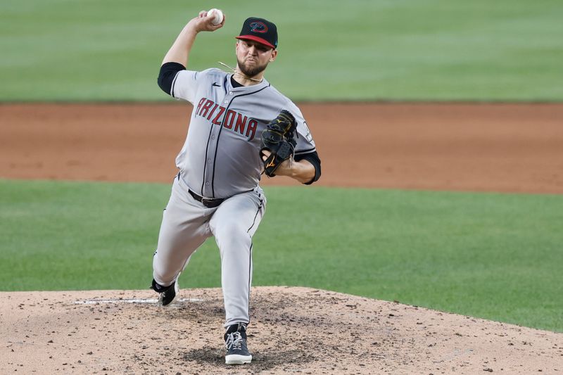 Jun 18, 2024; Washington, District of Columbia, USA; Arizona Diamondbacks starting pitcher Slade Cecconi (43) pitches against the Washington Nationals during the fifth inning at Nationals Park. Mandatory Credit: Geoff Burke-USA TODAY Sports