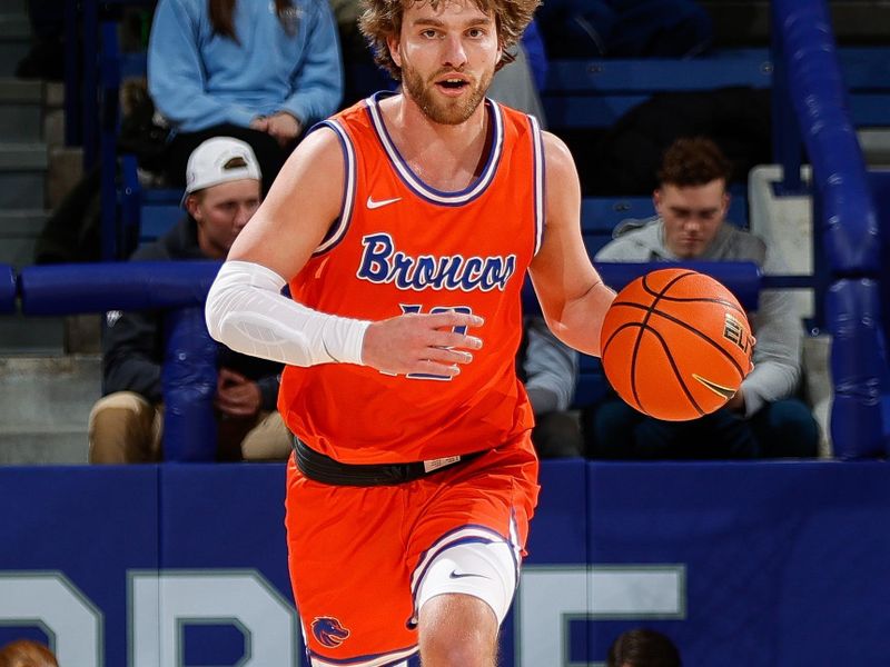 Jan 31, 2023; Colorado Springs, Colorado, USA; Boise State Broncos guard Max Rice (12) dribbles the ball up court in the first half against the Air Force Falcons at Clune Arena. Mandatory Credit: Isaiah J. Downing-USA TODAY Sports