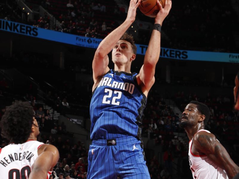 PORTLAND, OR - JANUARY 30:  Franz Wagner #22 of the Orlando Magic drives to the basket during the game against the Portland Trail Blazers on January 30, 2025 at the Moda Center Arena in Portland, Oregon. NOTE TO USER: User expressly acknowledges and agrees that, by downloading and or using this photograph, user is consenting to the terms and conditions of the Getty Images License Agreement. Mandatory Copyright Notice: Copyright 2025 NBAE (Photo by Cameron Browne/NBAE via Getty Images)