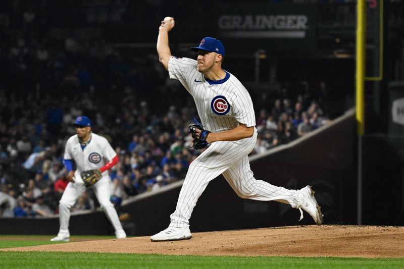 Jul 23, 2024; Chicago, Illinois, USA;  Chicago Cubs pitcher Jameson Taillon (50) delivers against the Milwaukee Brewers during the first inning at Wrigley Field. Mandatory Credit: Matt Marton-USA TODAY Sports