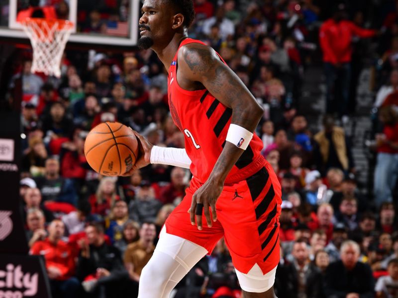 PORTLAND, OR - OCTOBER 23: Deandre Ayton #2 of the Portland Trail Blazers handles the ball during the game against the Golden State Warriors on October 23, 2024 at the Moda Center Arena in Portland, Oregon. NOTE TO USER: User expressly acknowledges and agrees that, by downloading and or using this photograph, user is consenting to the terms and conditions of the Getty Images License Agreement. Mandatory Copyright Notice: Copyright 2024 NBAE (Photo by Barry Gossage/NBAE via Getty Images)