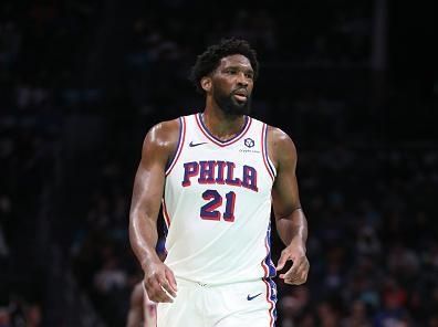 CHARLOTTE, NC - DECEMBER 16: Joel Embiid #21 of the Philadelphia 76ers looks on during the game against the Charlotte Hornets on December 16, 2023 at Spectrum Center in Charlotte, North Carolina. NOTE TO USER: User expressly acknowledges and agrees that, by downloading and or using this photograph, User is consenting to the terms and conditions of the Getty Images License Agreement.  Mandatory Copyright Notice:  Copyright 2023 NBAE (Photo by Brock Williams-Smith/NBAE via Getty Images)