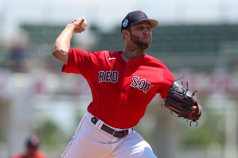 Mar 28, 2023; Fort Myers, Florida, USA;  Boston Red Sox starting pitcher Kutter Crawford (50) throws a pitch against the Atlanta Braves in the first inning during spring training at JetBlue Park at Fenway South. Mandatory Credit: Nathan Ray Seebeck-USA TODAY Sports