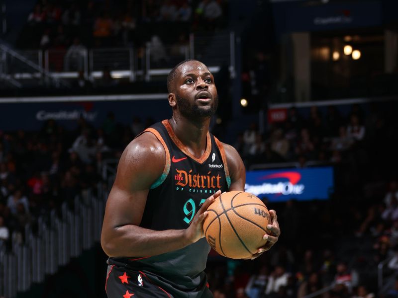 WASHINGTON, DC -? APRIL 5: Eugene Omoruyi #97 of the Washington Wizards shoots a free throw during the game against the Portland Trail Blazers  on April 5, 2024 at Capital One Arena in Washington, DC. NOTE TO USER: User expressly acknowledges and agrees that, by downloading and or using this Photograph, user is consenting to the terms and conditions of the Getty Images License Agreement. Mandatory Copyright Notice: Copyright 2024 NBAE (Photo by Kenny Giarla/NBAE via Getty Images)