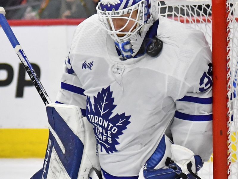 Mar 19, 2024; Philadelphia, Pennsylvania, USA; Toronto Maple Leafs goaltender Ilya Samsonov (35) makes a save against the Philadelphia Flyers during the third period at Wells Fargo Center. Mandatory Credit: Eric Hartline-USA TODAY Sports