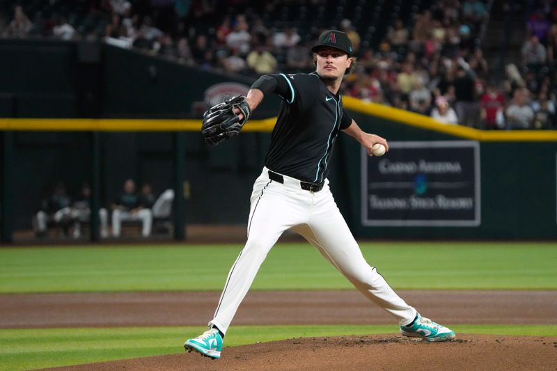 May 26, 2024; Phoenix, Arizona, USA; Arizona Diamondbacks pitcher Blake Walston (48) throws against the Miami Marlins in the first inning at Chase Field. Mandatory Credit: Rick Scuteri-USA TODAY Sports