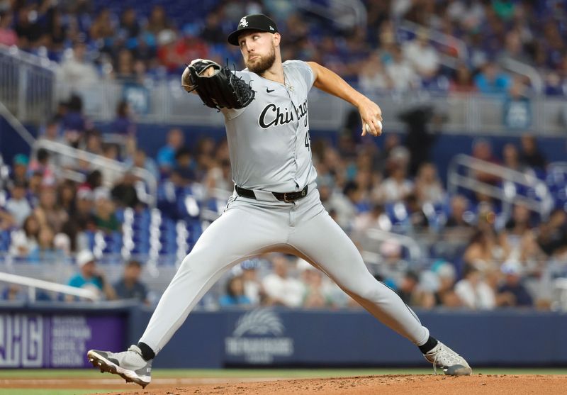 Jul 6, 2024; Miami, Florida, USA;  Chicago White Sox starting pitcher Garrett Crochet (45) pitches against the Miami Marlins during the second inning at loanDepot Park. Mandatory Credit: Rhona Wise-USA TODAY Sports