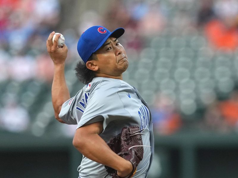 Jul 10, 2024; Baltimore, Maryland, USA; Chicago Cubs pitcher Shota Imanaga (18) delivers in the first inning against the Baltimore Orioles at Oriole Park at Camden Yards. Mandatory Credit: Mitch Stringer-USA TODAY Sports