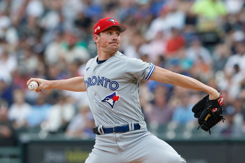 Jul 4, 2023; Chicago, Illinois, USA; Toronto Blue Jays starting pitcher Chris Bassitt (40) delivers a pitch against the Chicago White Sox during the first inning at Guaranteed Rate Field. Mandatory Credit: Kamil Krzaczynski-USA TODAY Sports